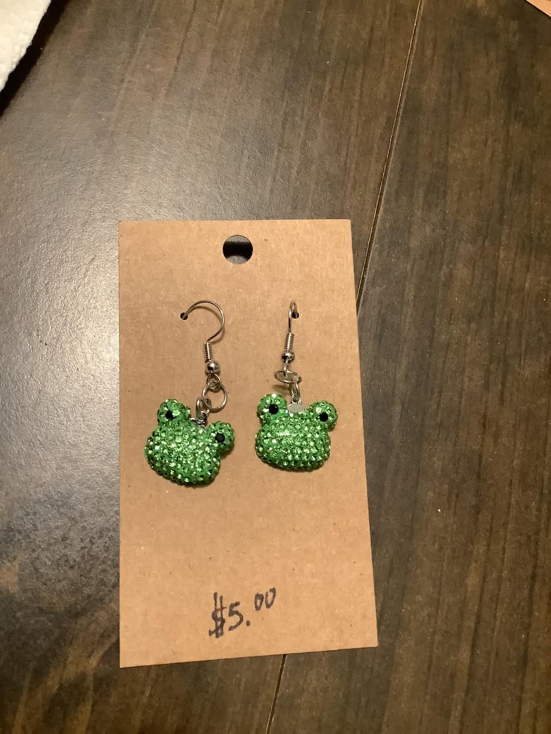 Sparkly Frog Face Earrings