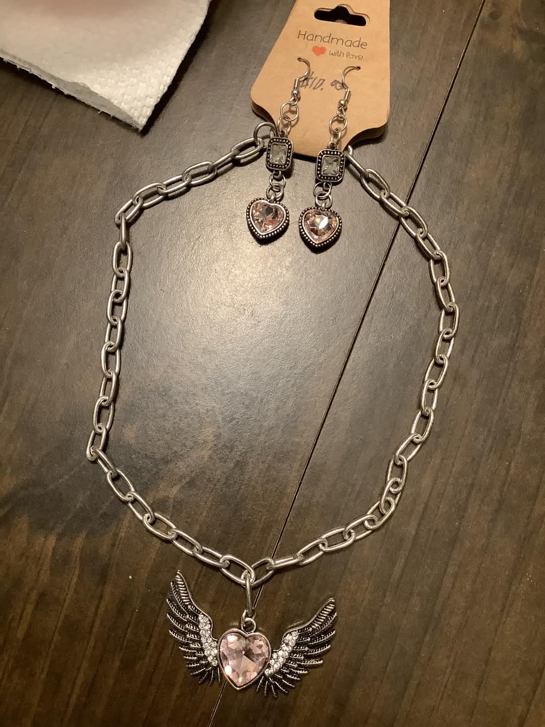 Flying Heart Necklace/Earrings Set