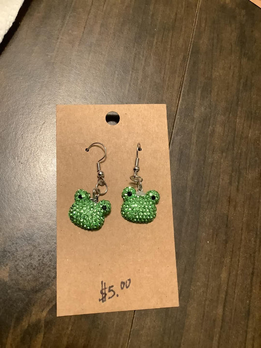 Sparkly Frog Face Earrings